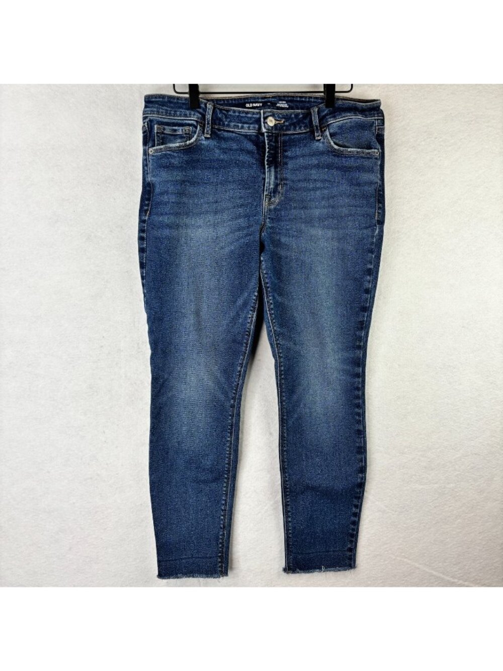 Old Navy Womens Sz 14 Mid Rise RockStar Supper Skinny Blue Jeans Raw Ankle